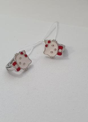 Срібні сережки дитячі hello kitty