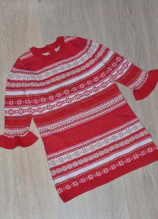 В'язане плаття m&s 18-24 міс. новорічна різдвяна сукня плаття класне в'язане тепле красиве ошатне светр светрик світер сведр на дівчинку 12