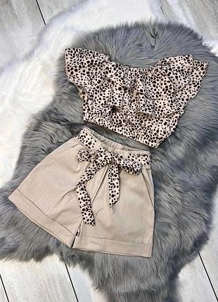 Шорты +кроп топ блуза , летний костюм для девочки