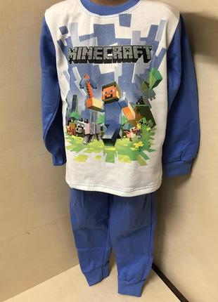 Теплая подростковая пижама для мальчика minecraft начес байка 122 128 134 140 146 152