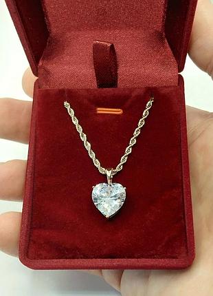 Классический подарок девушке - колье "нежность в сердце" медзолото с цирконом ювелирный сплав в коробочке