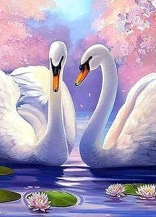 Діамантова вишивка. картина на підрамнику "пара лебедів", 30х40 см, квадратні стрази