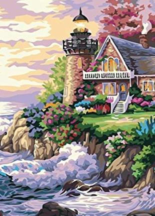 Алмазная вышивка. картина на подрамнике "домик у маяка",  40х50см, квадратные стразы