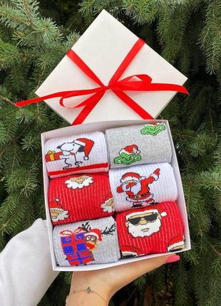 Женские носки , бокс женских новогодних носков 36-41 на 6 пар в подарочной коробке pro_370