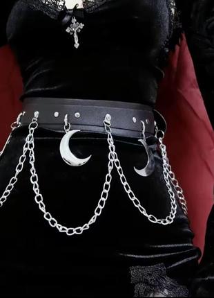 Пояс ремень на талию на бедра с луной 🌙🌙🌙 черный серебристый новый готический