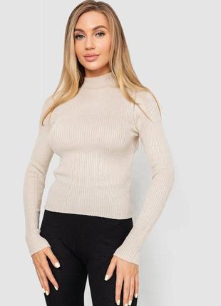 Водолазка женская в рубчик, цвет светло-бежевый, 214r91306