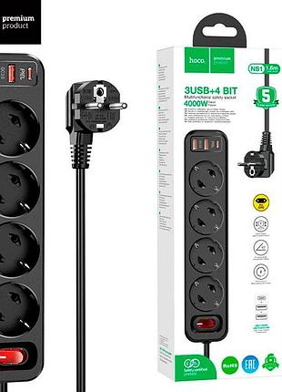 Сетевой удлинитель hoco ns1 2usb pd 4 розетки black