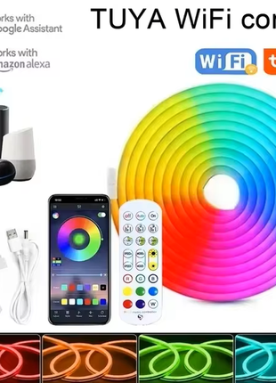 Світлодіодна неонова стрічка tuya smart wifi usb 5м