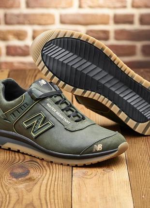 Чоловічі осінні шкіряні кросівки осінь весна new balance, кросівки хакі з натуральної шкіри *nb- хакі*