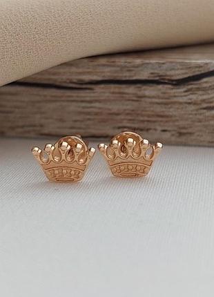 Серьги вкрутки золотые короны без камней маленькие 1.18