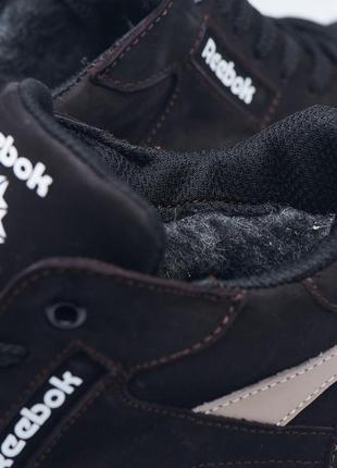 Reebok коричневые зимние кожаные кроссовки на меху, мужские высокие кроссовки с мехом *reebok( r-16 кор )*