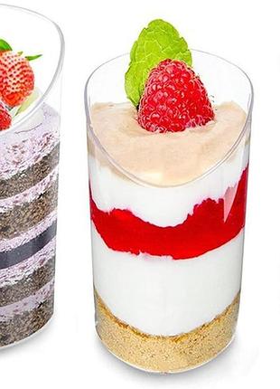 Athrz 50 шт. мини-пластиковые десертные чашки с ложками, 75 мл многоразовых наклонных круглых десертных чашек