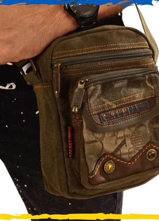 Сумка чоловіча через плече текстильна хакі. сумка хакі