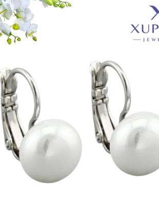 Сережки сріблясті concentrated xuping розмір 16х10 мм штучні перли