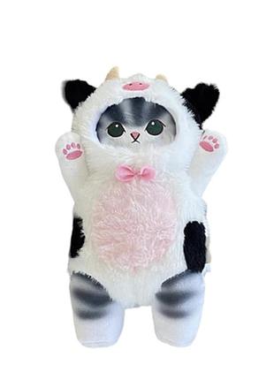 Мягкая игрушка котик аниме в костюме коровки 25 см белая