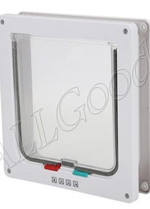 Дверь двусторонняя для котов и мелких собак белая. размер xl (28х25х5,5см)