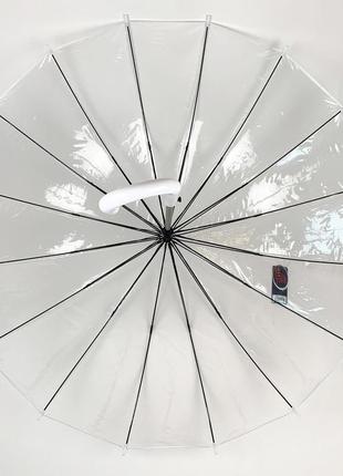 Прозрачный зонт-трость, полуавтомат с белой ручкой и каймой по краю купола от toprain, 0688-1 prime5 фото