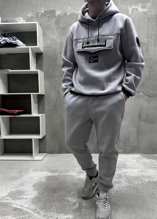 Мужской темно серый спортивный утепленный костюм.5-794
