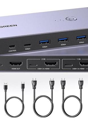 Kvm-переключатель ugreen с 4 портами usb 3.0 3 usb-a + 1 usb-c hdmi 8k grey (cm692)