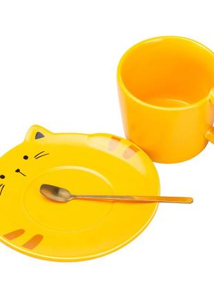 Чашка керамічна котики 250 мл із блюдцем та ложкою2 фото
