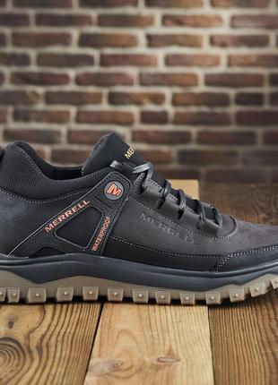 Мужские спортивные кожаные зимние коричневые кроссовки низкие merrell с мехом *м-7 кор.бот* prime
