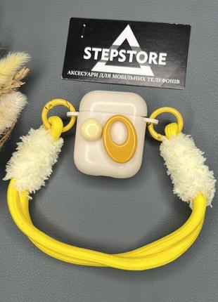 Чехол для apple airpods 1 / 2 футуристический дизайн со шнурком силиконовый противоударный геометрический