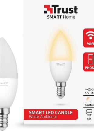 Trust wifi розумний будинок smart wifi світлодіодна свічка біла атмосфера e14, світлодіодна лампочка