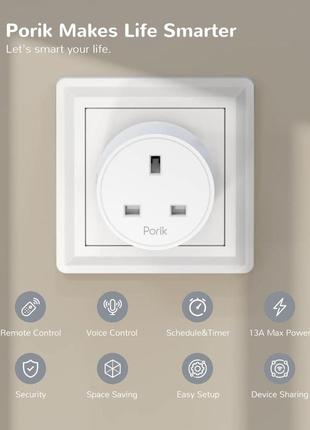 Wi-fi розетка porik mini smart plug работает с alexa, интеллектуальной розеткой google home, дистанционным2 фото