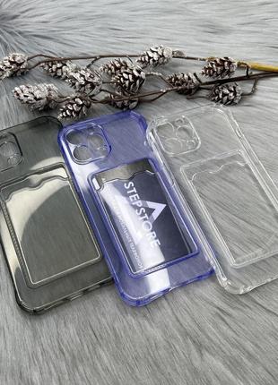 Чохол силіконовий для iphone 12 pro max з кишенькою для картки протиударний прозорий full camera