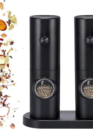 Viitech electric salt and pepper mill set with holder, 2-in-1 70 мл регульований ступінь помелу, млин для солі та перцю