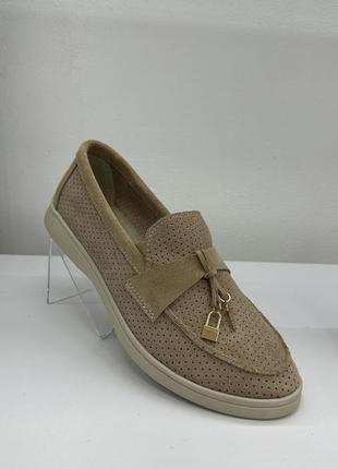 Женские лоферы loro piana, замшевые туфли лоро пиана мокасины кофе замша перфорация