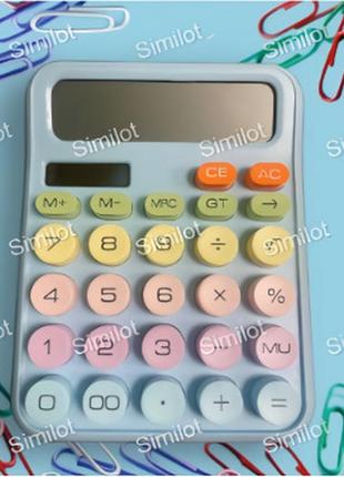 Електронний яскравий настільний калькулятор 2 види живлення протиковзкий для офісу karuida kk 2280 блакитний