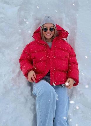 Женская куртка с капюшоном зимняя теплая с карманами стильная дутая графит розовый...