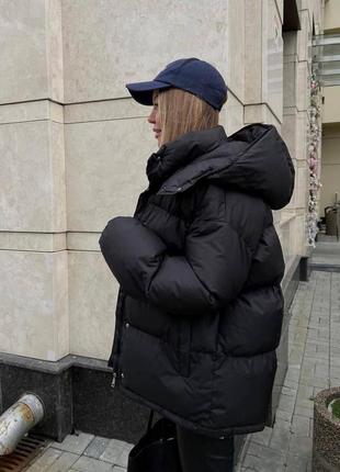 Женская куртка с капюшоном зимняя теплая с карманами стильная дутая графит розовый...