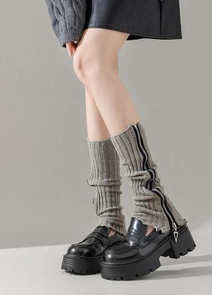Гетры на молнии в рубчик светло-серые one size