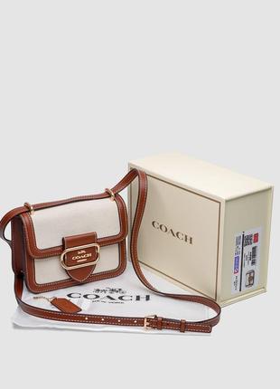 Женская белая коричневая кожаная сумка в стиле coach morgan square crossbody bag