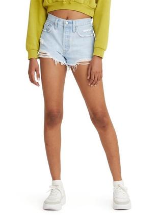 Жіночі шорти levi's 501, висока талія, на ґудзиках, вінтажного стилю, голубий, розмір 31