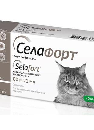 Краплі krka селафорт spot-on для котів та собак від бліх і кліщів на вагу 7.6-10 кг 60 мг-1 мл/ 1 піпетка (3838989736934)