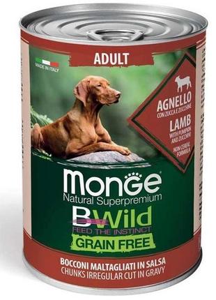 Влажный корм monge dog wet bwild grain free adult для собак с ягненной тыквой и цуккини 400 г (8009470012614)