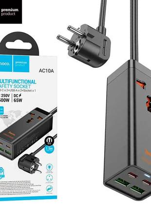 Сетевой удлинитель hoco ac10a pd65w 2usb 2type-c 1 розетка black