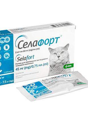 Краплі krka селафорт spot-on для котів та собак від бліх і кліщів на вагу 2.6-7.5 кг 45 мг-0.75 мл/ 1 піпетка (3838989724542)
