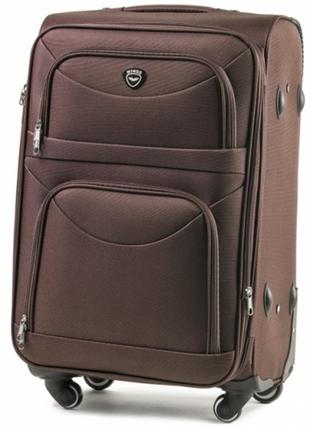 Дешевый чемодан на колесах текстиль коричневый арт.6802/4 brown (m) wings польща
