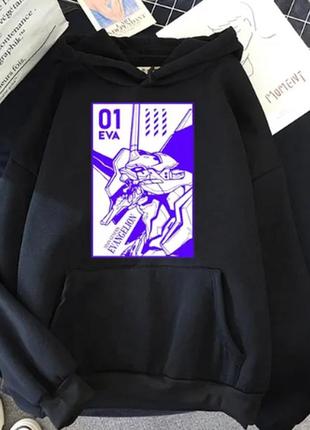 Худи с аниме принтом evangelion чорний s