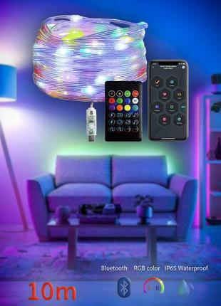 Умная музыкальная led гирлянда для танцев led rgb 10м на 100 ламп от usb power bank управление через телефон