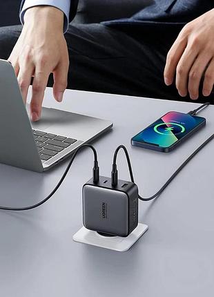 Сетевое зарядное устройство ugreen usb c 4-портовый адаптер для быстрой зарядки gan 100 вт вилка eu (cd226)2 фото