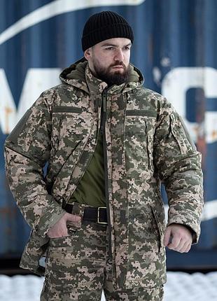 Зимова куртка-бушлат "говерла" піксель зсу (омні-хіт + синтепон) з подвійним замком (omni-heat)