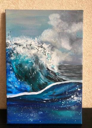 Авторская картина "бушующая волна" украинский художник christine pashko холст/акрил 20х30 2019 г. н334