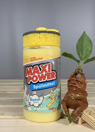 Засіб для миття посуду maxi power банан з губкою, 1 л.