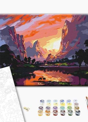 Картина по номерам 40х50 на деревянном подрамнике "яркий закат в горах" bs51977
