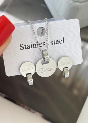 Женский комплект серьги и подвеска из медицинского золота stainless steel, позолоченный